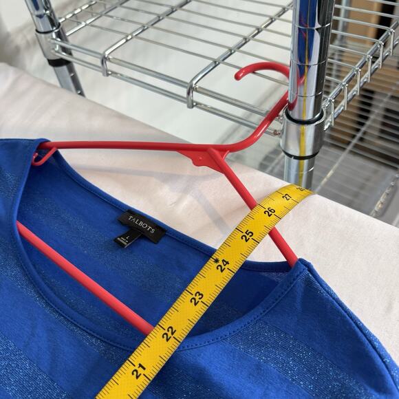 Talbots Womens Blue Metallic Striped Sweater Size L Coastal Preppy Classic - Picture 3 of 10